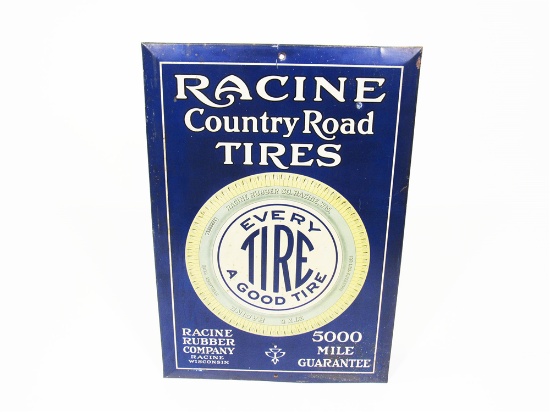 EARLY TEENS RACINE COUNTRY ROAD TIRES TIN LITHO AUTOMOTIVE GARAGE SIGN