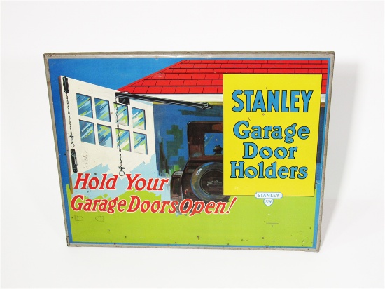 1925 STANLEY GARAGE DOOR HOLDERS TIN GARAGE SIGN