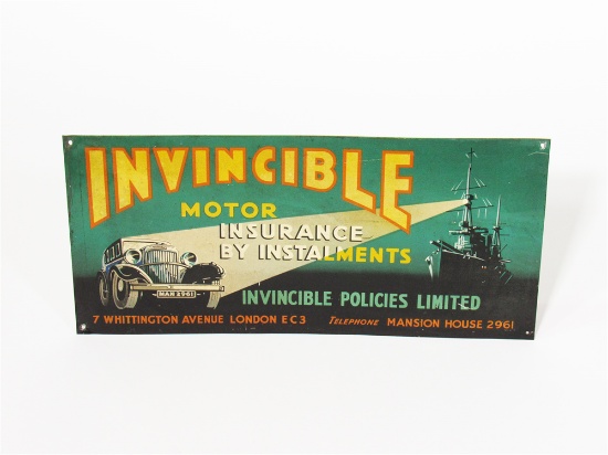 1930S INVINCIBLE MOTOR INSURANCE OF LONDON TIN SIGN