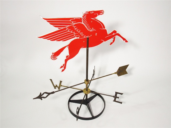 CIRCA 1930S MOBIL OIL PORCELAIN AND BRASS SERVICE STATION WEATHER VANE