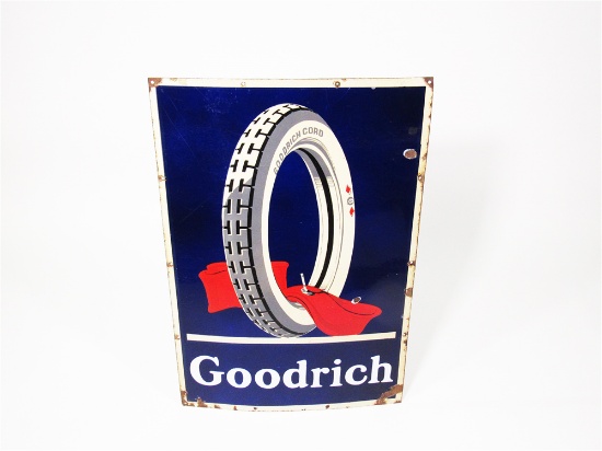 CIRCA EARLY 1930S GOODRICH CORD TIRES PORCELAIN GARAGE SIGN