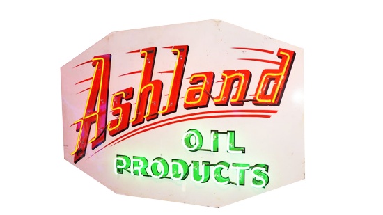 1950S ASHLAND OIL PORCELAIN SERVICE STATION SIGN WITH NEON