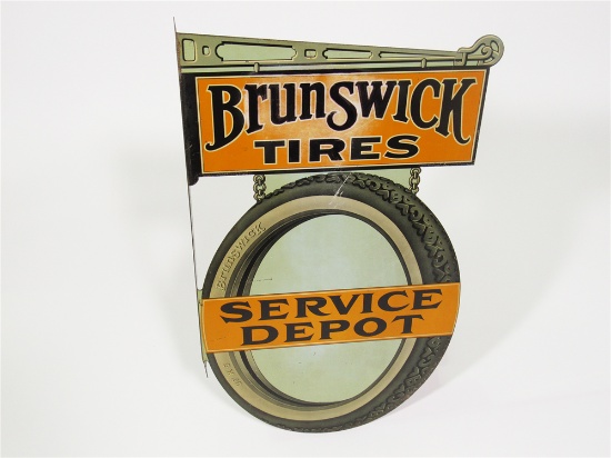 LATE TEENS-EARLY 20S BRUNSWICK TIRES SERVICE DEPOT TIN FLANGE SIGN