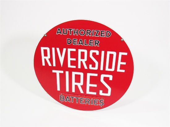 1940S RIVERSIDE TIRES AUTHORIZED DEALER PORCELAIN AUTOMOTIVE GARAGE SIGN