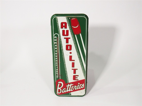 LATE 1940S-EARLY 40S AUTO-LITE BATTERIES TIN SERVICE STATION GARAGE THERMOMETER