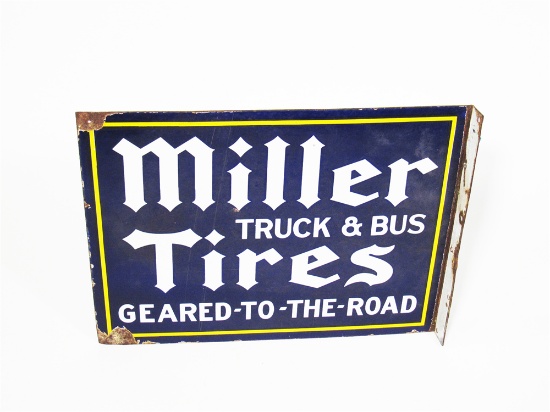 1930S MILLER TRUCK & BUS TIRES PORCELAIN FLANGE SIGN