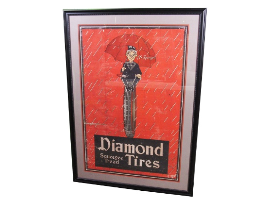 EARLY 1920S DIAMOND TIRES SERVICE STATION POSTER