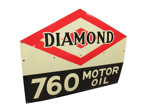 1930S DIAMOND DX 760 MOTOR OIL PORCELAIN FILLING STATION SIGN