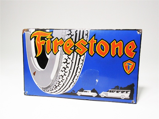 CIRCA EARLY 1930S FIRESTONE TIRES PORCELAIN GARAGE SIGN