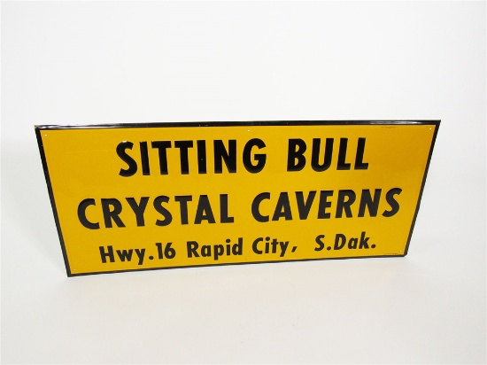 1950S SITTING BULL CRYSTAL CAVERNS EMBOSSED TIN SIGN