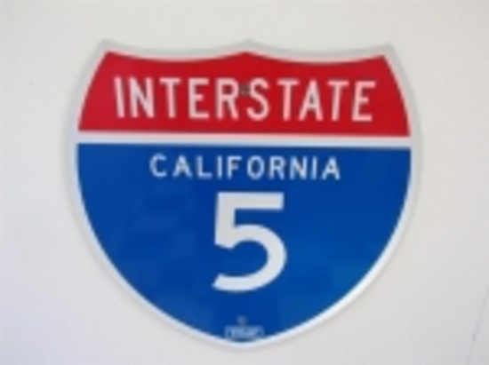 ADDENDUM ITEM - VERY NICE CALIFORNIA INTERSTATE 5 DIE-CUT SHIELD SHAPED HIGHWAY SIGN. SIZE: 24"X24"