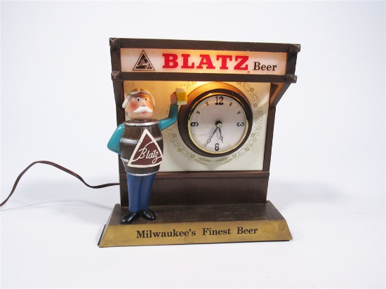 LATE 1950S-EARLY 60S BLATZ BEER CAST-METAL TAVERN WALL CLOCK