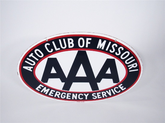 CIRCA 1950S AAA EMERGENCY SERVICE OF MISSOURI PORCELAIN AUTOMOTIVE GARAGE SIGN