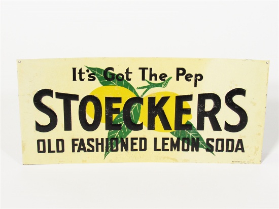 CIRCA 1920S-30S STOECKERS OLD FASHIONED LEMON SODA EMBOSSED TIN SODA FOUNTAIN SIGN