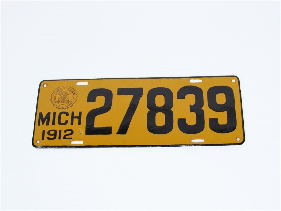 1912 STATE OF MICHIGAN PORCELAIN LICENSE PLATE