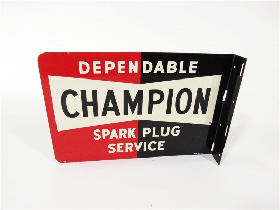 LATE 1950S-EARLY 60S DEPENDABLE CHAMPION SPARK PLUG SERVICE TIN GARAGE FLANGE SIGN