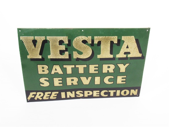 1930S VESTA BATTERY SERVICE EMBOSSED TIN SERVICE STATION SIGN