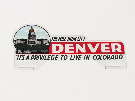 CIRCA 1940S DENVER TIN LICENSE PLATE ATTACHMENT SIGN