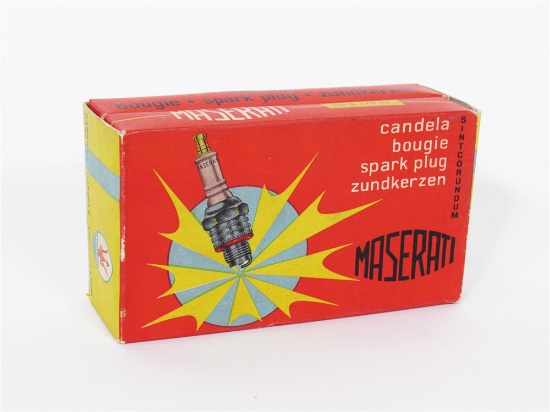 CIRCA LATE 1950S MASERATI SPARK PLUGS GARAGE COUNTERTOP DISPLAY BOX