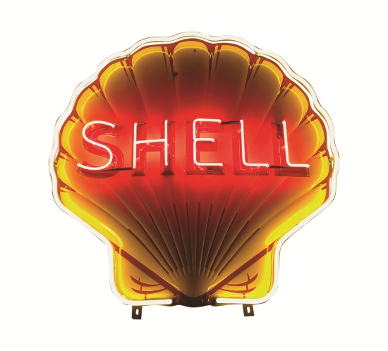 1930S SHELL OIL NEON PORCELAIN SERVICE STATION SIGN
