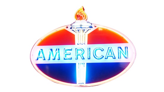 1940S-50S AMERICAN GASOLINE PORCELAIN WITH NEON SERVICE STATION SIGN