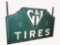 LATE 1920S G&J TIRES MILK GLASS WITH CORRUGATED METAL AUTOMOTIVE GARAGE SIGN