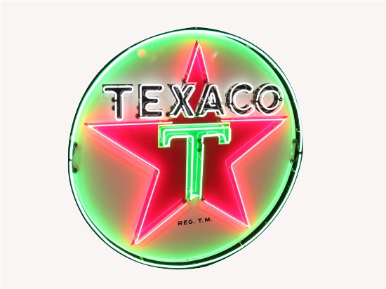 1959 TEXACO OIL PORCELAIN WITH NEON SERVICE STATION SIGN