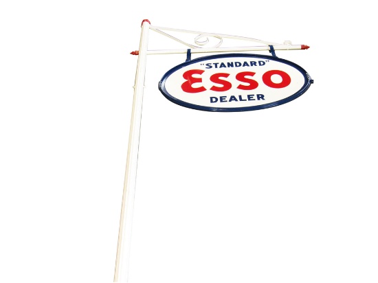 LARGE CIRCA 1940S ESSO OIL PORCELAIN SERVICE STATION SIGN