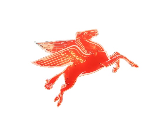 1950S MOBIL OIL PEGASUS RIGHT-FACING ANIMATED NEON PORCELAIN SIGN