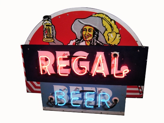 1930S-40S REGAL BEER OF LOUISIANA NEON PORCELAIN TAVERN SIGN