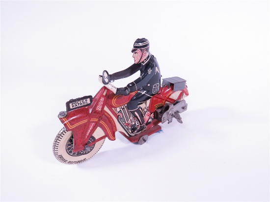 1930S ENGLISH POLICE PATROL MOTORCYCLE TIN LITHO WIND-UP TOY