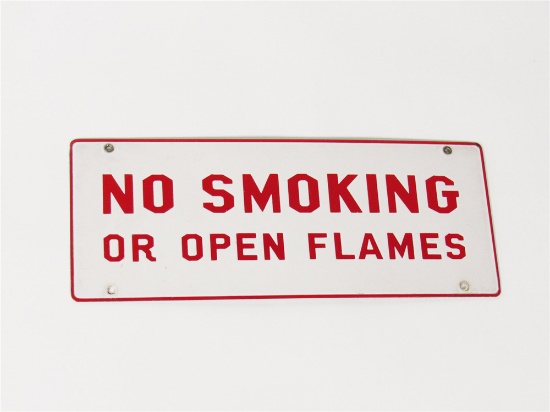 CIRCA LATE 1920S NO SMOKING OR OPEN FLAMES PORCELAIN FILLING STATION FUEL ISLAND SIGN
