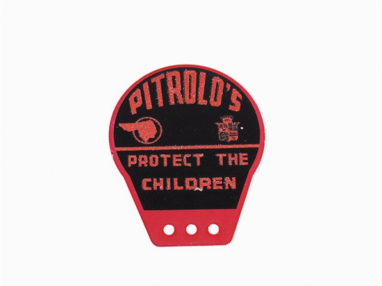 CIRCA 1940S PITROLOS PONTIAC-CADILLAC TIN LICENSE PLATE ATTACHMENT SIGN