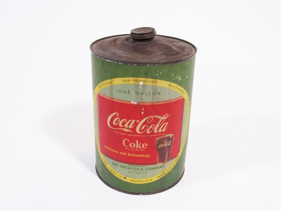 1940S COCA-COLA SYRUP ONE-GALLON TIN FOR A PERIOD SODA FOUNTAIN DISPENSER
