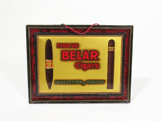CIRCA 1920S-30S FLOR DE BELAR CIGARS TIN LITHO CIGAR STORE COUNTERTOP SIGN