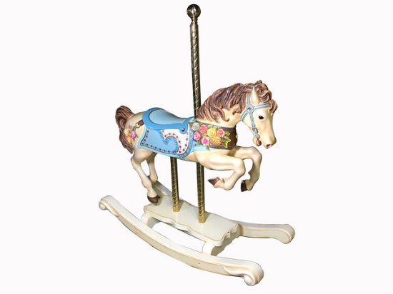 ADDENDUM ITEM - BEAUTIFUL FULL-SIZE WOODEN CAROUSEL ROCKING HORSE HAND-CARVED AND PAINTED BY ARTIST 