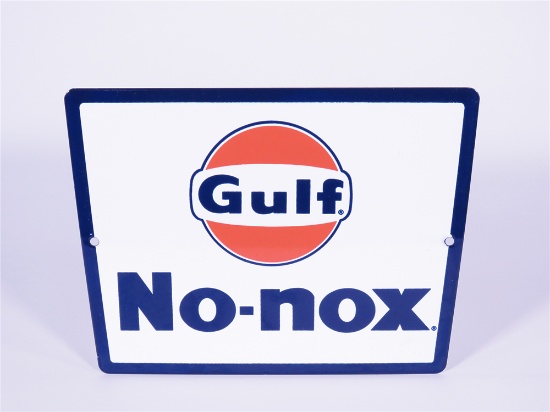 LATE 1950S-EARLY 1960S GULF OIL GULF NO-NOX PORCELAIN PUMP PLATE SIGN