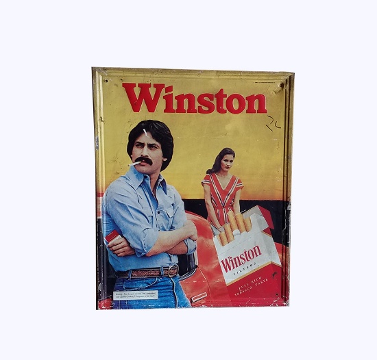 LATE 1970S WINSTON CIGARETTES SELF-FRAMED TIN SIGN