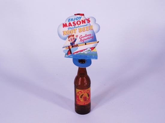 1930S-40S MASONS ROOT BEER CARDBOARD BOTTLE TOPPER WITH BOTTLE