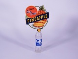 LATE 1940S-EARLY 50S SUN CREST PINEAPPLE SODA CARDBOARD BOTTLE TOPPER WITH BOTTLE