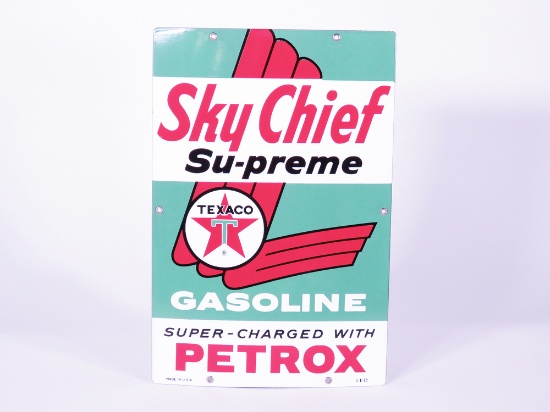 1963 TEXACO SKY CHIEF GASOLINE PORCELAIN PUMP PLATE SIGN