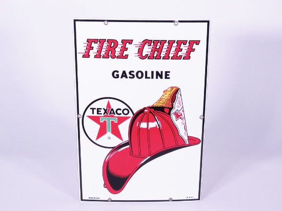 1963 TEXACO FIRE CHIEF GASOLINE PORCELAIN PUMP PLATE SIGN
