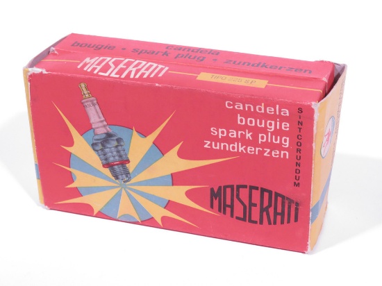 CIRCA LATE 1950S MASERATI SPARK PLUGS COUNTERTOP DISPLAY BOX