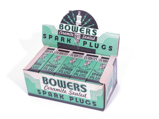 1930S BOWERS SPARK PLUGS COUNTERTOP DISPLAY BOX