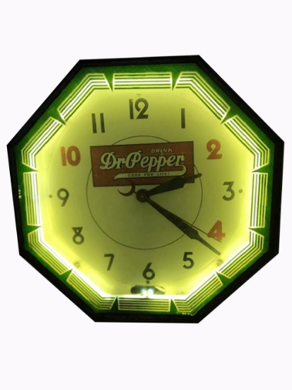 CIRCA 1930S-40S DR PEPPER NEON DINER CLOCK