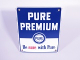 LATE 1940S-EARLY '50S PURE PREMIUM PORCELAIN PUMP PLATE SIGN