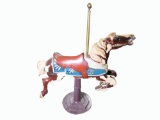 1990S CAST-METAL CAROUSEL HORSE ON A 1950S COCA-COLA BASE