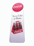 COCA-COLA PILASTER TIN SIX-PACK SIGN WITH TIN BUTTON SIGN