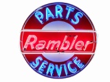 CIRCA 1955 RAMBLER PARTS AND SERVICE PORCELAIN WITH NEON SIGN