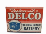 1935 DELCO BATTERY TIN FLANGE SIGN